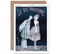 Artery8 La Vie Parisienne Kissing Pierrot Clown Magazine Cover Sealed Greeting Card Plus Envelope Blank inside