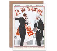 Artery8 La Vie Parisienne Old Age Couple Dancing Magazine Cover Greetings Card in Red Artery8 Red