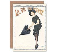 Artery8 La Vie Parisienne Spring Rain Umbrella Magazine Cover Sealed Greeting Card Plus Envelope Blank inside
