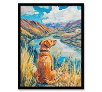 Artery8 Labrador Colorado Mountain Landscape Dog Lover Framed Art Print in Blue | Size: W12" x H16" Artery8 Blue W12" x H16"