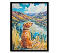 Artery8 Labrador Colorado Mountain Landscape Dog Lover Framed Art Print in Blue | Size: A4 Artery8 Blue A4