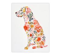 Artery8 Labrador Dog Lover Bright Floral Pattern Portrait Living Room Large Wall Art Poster Print Thick Paper 18X24 Inch