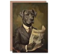Artery8 Labrador in Suit Reading Newspaper Dog Lover Blank For Him Or Her Art Birthday Card