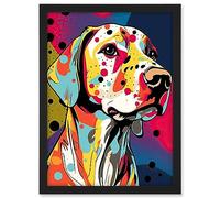 Artery8 Labrador Retriever Dog Linocut Colourful Pattern Polka Dot Portrait Modern Artwork Framed A3 Wall Art Print