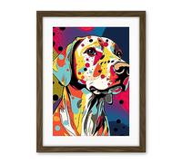 Artery8 Labrador Retriever Dog Linocut Colourful Pattern Polka Dot Portrait Modern Artwork Framed Wall Art Print 18X24 Inch