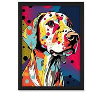 Artery8 Labrador Retriever Dog Linocut Colourful Pattern Polka Dot Portrait Modern Artwork Framed Wall Art Print A4