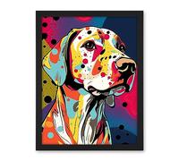 Artery8 Labrador Retriever Dog Linocut Colourful Pattern Polka Dot Portrait Modern Artwork Framed Wall Art Print 18X24 Inch