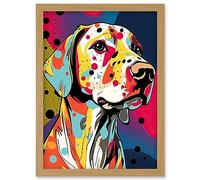 Artery8 Labrador Retriever Dog Linocut Colourful Pattern Polka Dot Portrait Modern Artwork Framed Wall Art Print A4