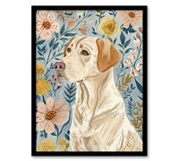 Artery8 Labrador Retriever Dog Lover Floral Pastel Colour Living Room Artwork Framed Wall Art Print A4