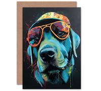 Artery8 Labrador Retriever Specs and Hat Combo Fun for Him or Her Man Woman Birthday Thank You Congratulations Blank Art Greeting Card