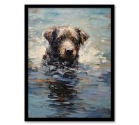 Artery8 Labrador Retriever Swimming Claude Monet Style Dog Oil Painting Artwork Framed Wall Art Print 18X24 Inch