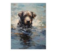 Artery8 Labrador Retriever Swimming Claude Monet Style Dog Oil Painting Unframed Wall Art Print Poster Home Decor Premium | Size: W12" x H16" Artery8 Multicolor W12" x H16"