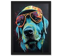 Artery8 Labrador Retriever with Sunglasses and Hat Artwork Framed A3 Wall Art Print