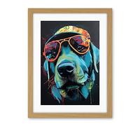 Artery8 Labrador Retriever with Sunglasses and Hat Artwork Framed Wall Art Print 18X24 Inch
