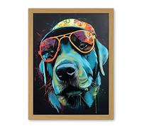 Artery8 Labrador Retriever with Sunglasses and Hat Artwork Framed Wall Art Print 18X24 Inch