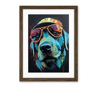Artery8 Labrador Retriever with Sunglasses and Hat Artwork Framed Wall Art Print 18X24 Inch