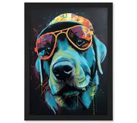 Artery8 Labrador Retriever with Sunglasses and Hat Artwork Framed Wall Art Print A4