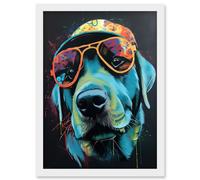 Artery8 Labrador Retriever with Sunglasses and Hat Artwork Framed Wall Art Print A4