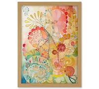 Artery8 Lace Pattern Flower Blooms Folk Art Watercolour Painting Artwork Framed A3 Wall Art Print