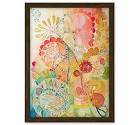 Artery8 Lace Pattern Flower Blooms Folk Art Watercolour Painting Artwork Framed A3 Wall Art Print