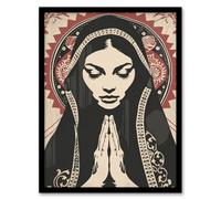 Artery8 Lady In Prayer Artwork Catholic Peace Symmetry Wall Art Print - A4 Size