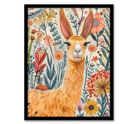 Artery8 Lady Llama with Colourful Flowers Watercolour Living Room Artwork Framed Wall Art Print A4