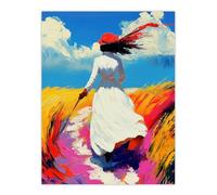 Artery8 Lady Walking Through Windy Wheat Field Landscape Living Room Large Wall Art Poster Print Thick Paper 18X24 Inch