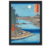 Artery8 Lake Biwa, Ishiyama Temple Omi Province Utagawa Hiroshige Japan Woodblock Artwork Framed Wall Art Print A4 in Black Artery8 Black