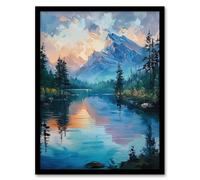 Artery8 Lake District Helvellyn Sunset Oil Painting Calm Framed Art Print in Blue | Size: A4 Artery8 Blue A4