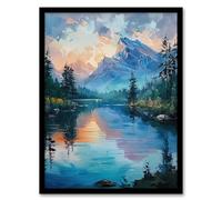 Lake District Helvellyn Sunset Oil Painting Calm Framed Art Print Artery8 Blue A4