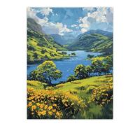 Lake District Landscape Painting Helvellyn View Wall Art Print Artery8 Blue W24 inch x H32 inch