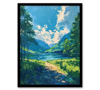 Artery8 Lake District Windermere Acrylic Landscape Summer Framed Art Print in Blue | Size: W12" x H16" Artery8 Blue W12" x H16"