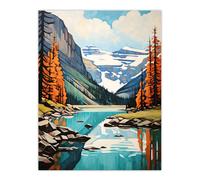Artery8 Lake Louise Oil Painting Canada Banff National Park In Autumn Unframed Wall Art Print Poster Home Decor Premium | Size: W12" x H16" Artery8 Multicolor W12" x H16"