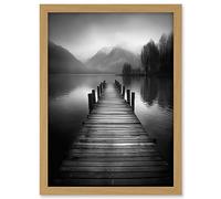 Artery8 Lake Pier Mountain Landscape Black and White Photo Artwork Framed A3 Wall Art Print