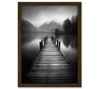 Artery8 Lake Pier Mountain Landscape Black and White Photo Artwork Framed A3 Wall Art Print