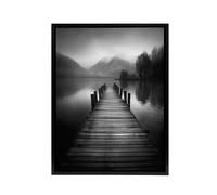 Artery8 Lake Pier Mountain Landscape Photograph Framed Canvas Wall Art Print in Grey | Size: W18" x H24" Artery8 Grey W18" x H24"