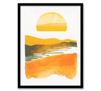 Artery8 Lake Sunset Orange Yellow Abstract Watercolour Framed Art Print | Size: A4 Artery8 Yellow A4