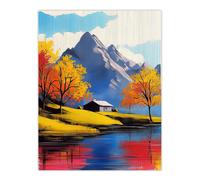 Artery8 Lakehouse Cottage Mountain Lake Autumn Landscape Living Room Extra Large XL Wall Art Poster Print
