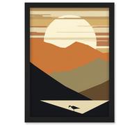 Artery8 Lakeside Mountain Sunset Boho Minimalism Landscape Artwork Framed Wall Art Print A4