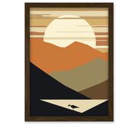 Artery8 Lakeside Mountain Sunset Boho Minimalism Landscape Artwork Framed Wall Art Print A4
