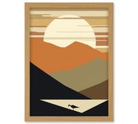 Artery8 Lakeside Mountain Sunset Boho Minimalism Landscape Artwork Framed Wall Art Print A4