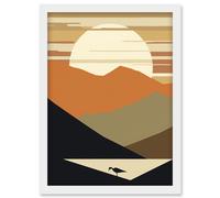 Artery8 Lakeside Mountain Sunset Boho Minimalism Landscape Artwork Framed Wall Art Print A4