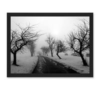 Artery8 Landscape Black White Snow Winter Tree A4 Artwork Framed Wall Art Print