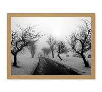Artery8 Landscape Black White Snow Winter Tree A4 Artwork Framed Wall Art Print