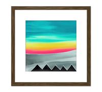 Artery8 Landscape Dream Northern Lights Sky Mountains Abstract Pastel Watercolour Painting Square Wooden Framed Wall Art Print Picture 8X8 Inch Artery8 Brown