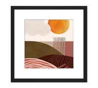 Artery8 Landscape Fields Sun Abstract Boho Pastel Ochre Warm Earthy Painting Illustration Square Wooden Framed Wall Art Print Picture 8X8 Inch Artery8 Black