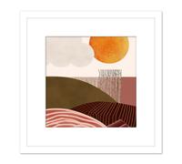 Artery8 Landscape Fields Sun Abstract Boho Pastel Ochre Warm Earthy Painting Illustration Square Wooden Framed Wall Art Print Picture 8X8 Inch Artery8 White