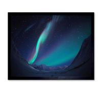 Artery8 Landscape Winter Aurora Borealis Northern Lights Framed Wall Art Print in Blue | Size: W12" x H16" Artery8 Blue W12" x H16"