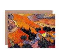 Wee Blue Coo VINCENT VAN GOGH LANDSCAPE WITH HOUSE PLOUGHMAN 1889 BLANK GREETINGS CARD