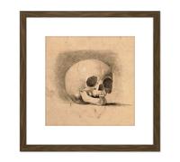Artery8 Landseer Human Skull Anatomy Front View Drawing 8X8 Inch Square Wooden Framed Wall Art Print Picture with Mount in Brown Artery8 Brown